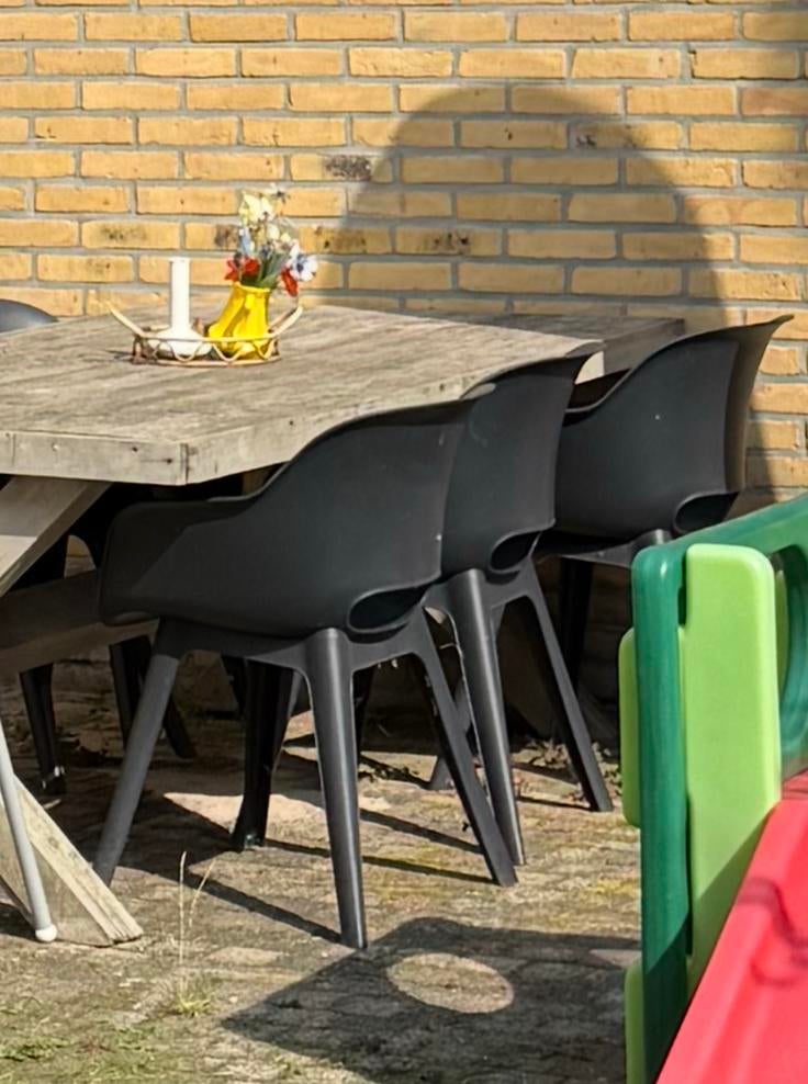 Zes tuinstoelen zwart, Tuin en Terras, Tuinstoelen, Ophalen, Gebruikt, Kunststof