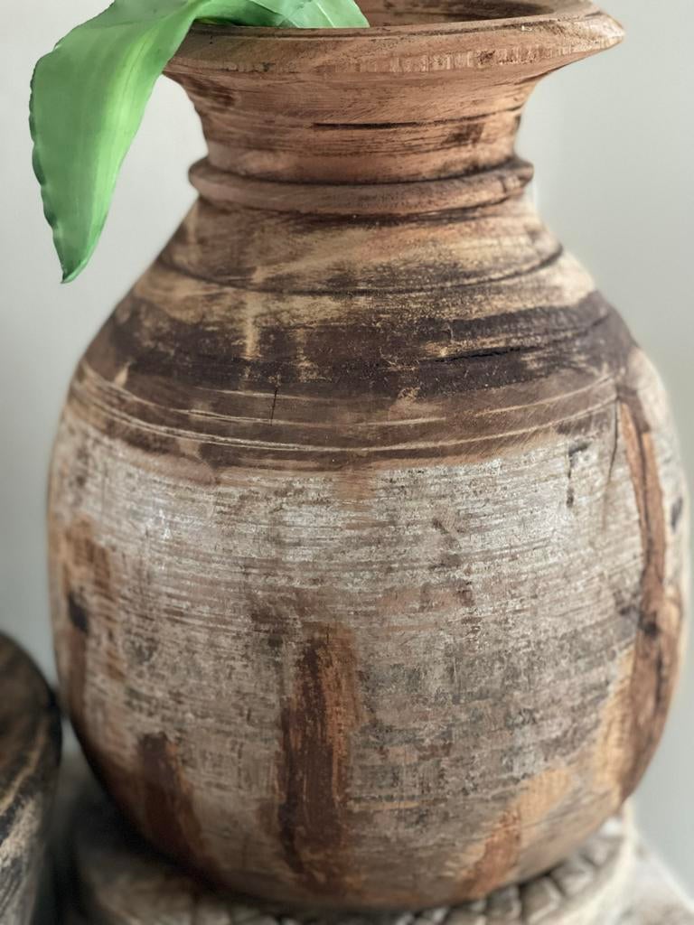 Nepalese kruik - Houten kruik - Decoratie, Ophalen of Verzenden