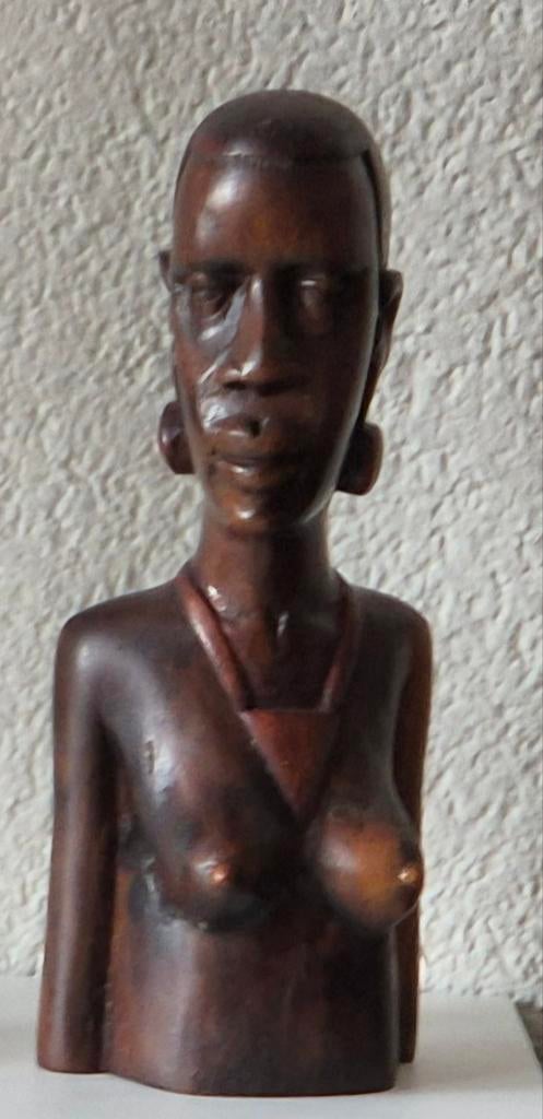 Houten buste Afrikaanse vrouw, handgesneden, Ophalen