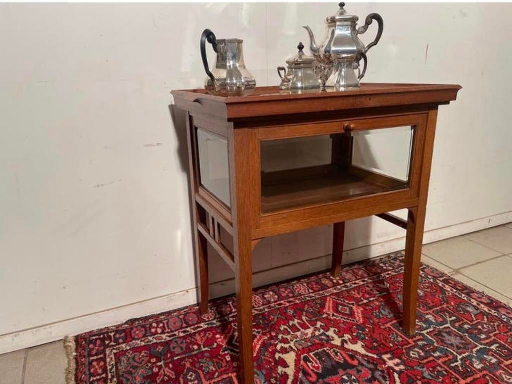 J.A. Huizinga eiken theekastje zeldzaam met geslepen glas, Ophalen