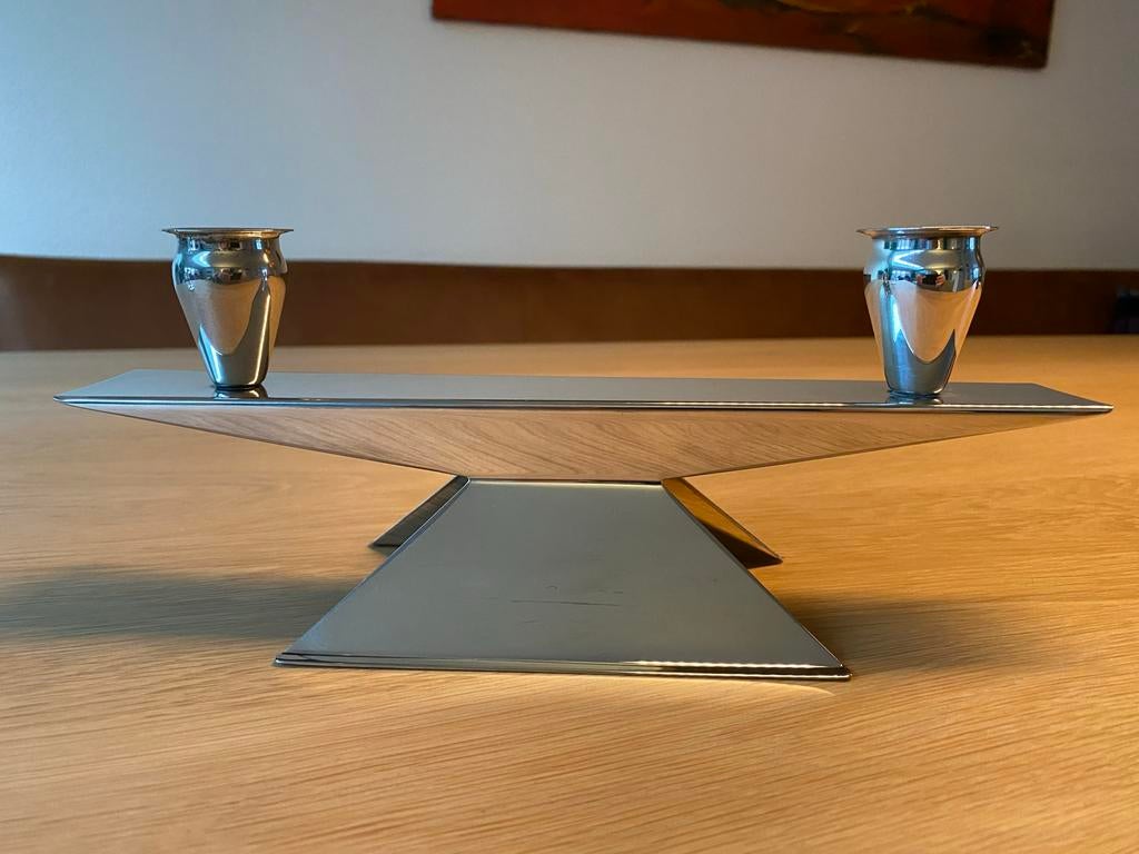 Verzilverde kandelaar voor 2 kaarsen, Ophalen of Verzenden, Zilver