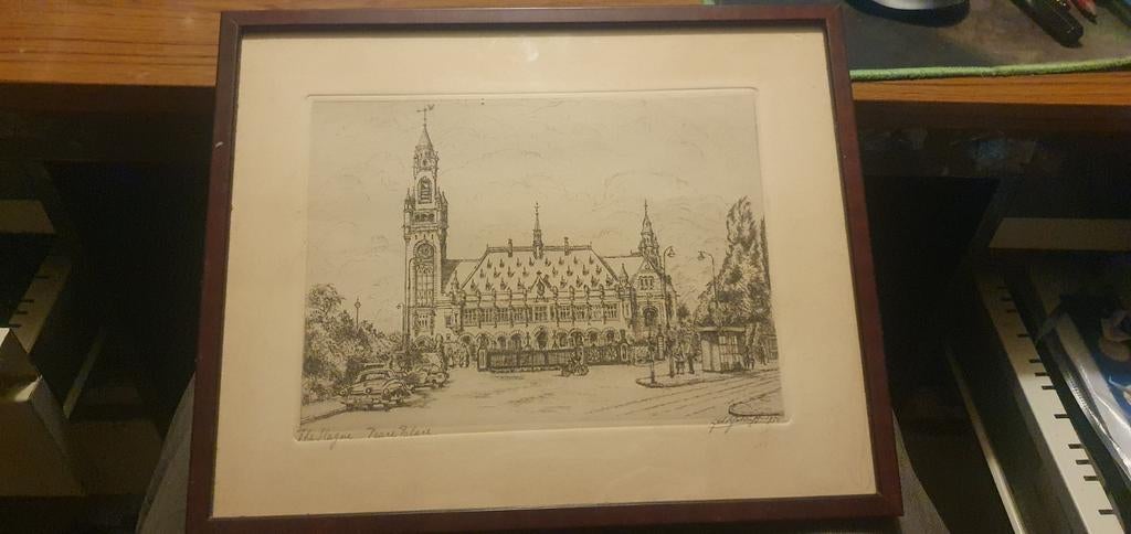 Den Haag  Vredespaleis  ets 1958, Antiek en Kunst, Kunst | Etsen en Gravures, Ophalen of Verzenden