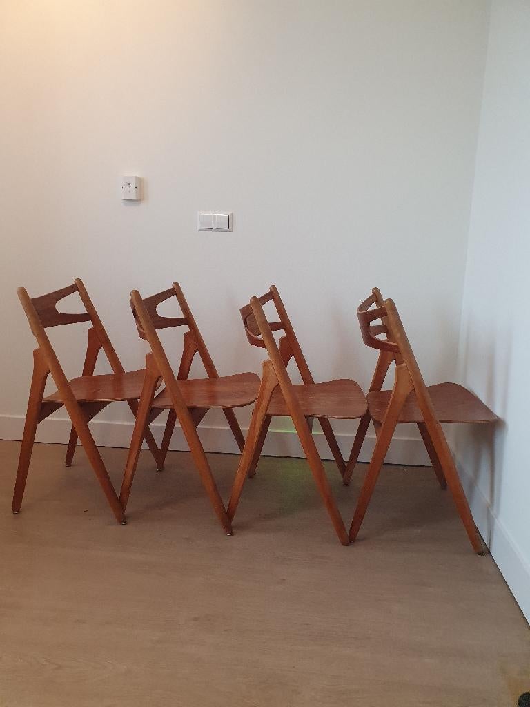 Set van 4 Hans Wegner CH 29 stoelen, Ophalen, Gebruikt, Bruin, Vier