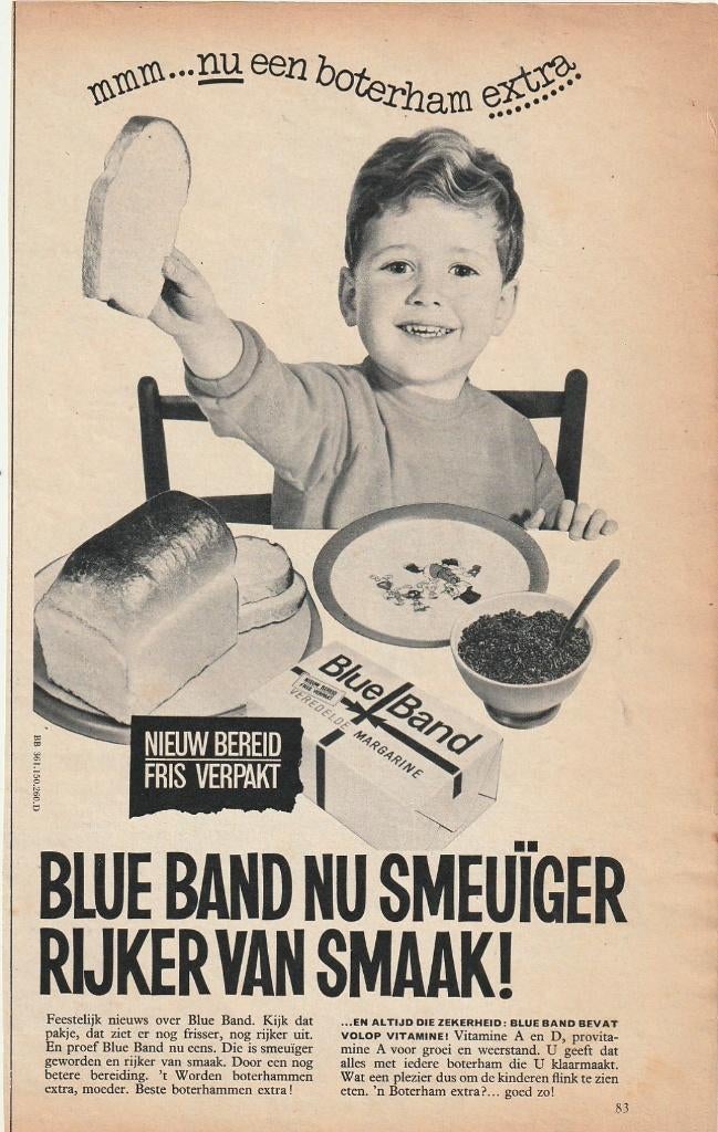 Retro reclame 1963 Blue Band jongetje Disney bordje, Verzenden, Overige typen