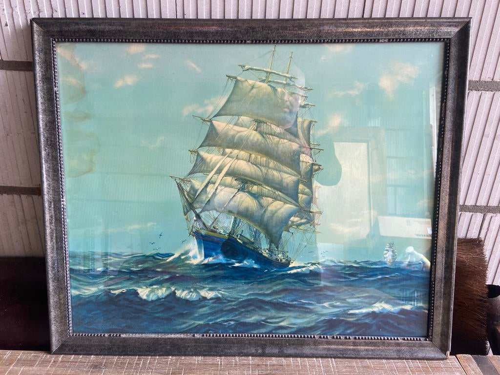 3 mooie oude Schilderijen met schip schepen stoomboot, Antiek en Kunst, Kunst | Schilderijen | Klassiek, Ophalen of Verzenden