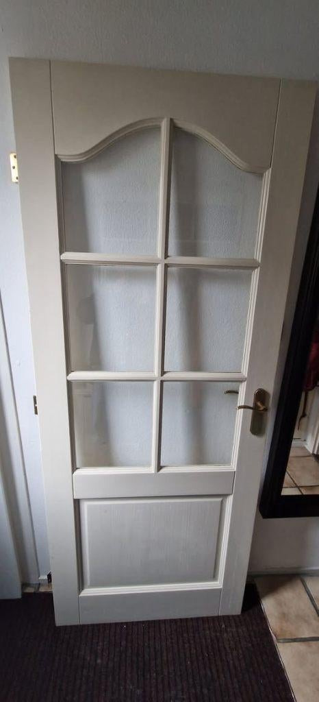 Deur 83cm breed en 201 hoog met ruitjes en beslag, Ophalen, Gebruikt, 80 tot 100 cm, Overige typen