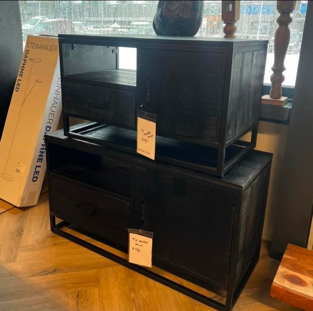 Tv meubel mangohout zwart 80 en 100 cm breed, Huis en Inrichting, Kasten | Televisiemeubels, Ophalen, Nieuw, Minder dan 100 cm
