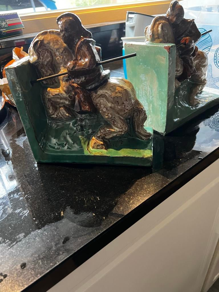 Antieke Boekensteunen Derricks & Gelden - Ridders te Paard, Antiek en Kunst, Ophalen of Verzenden