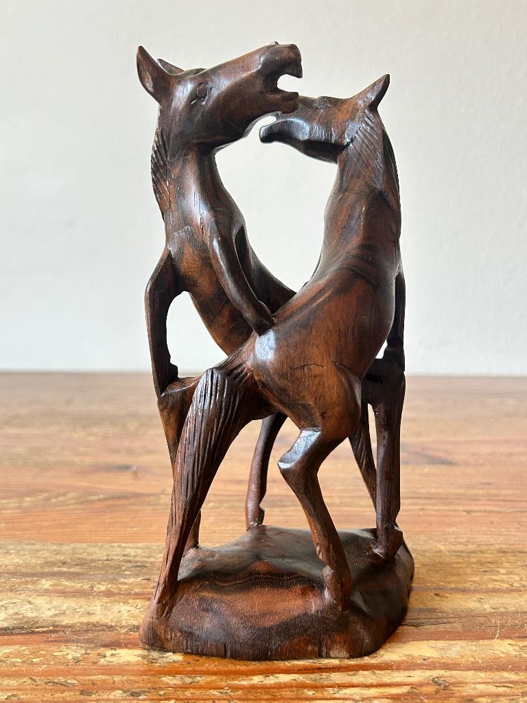 Beeld / sculptuur - 2 paarden - Coromandel hout, Ophalen of Verzenden