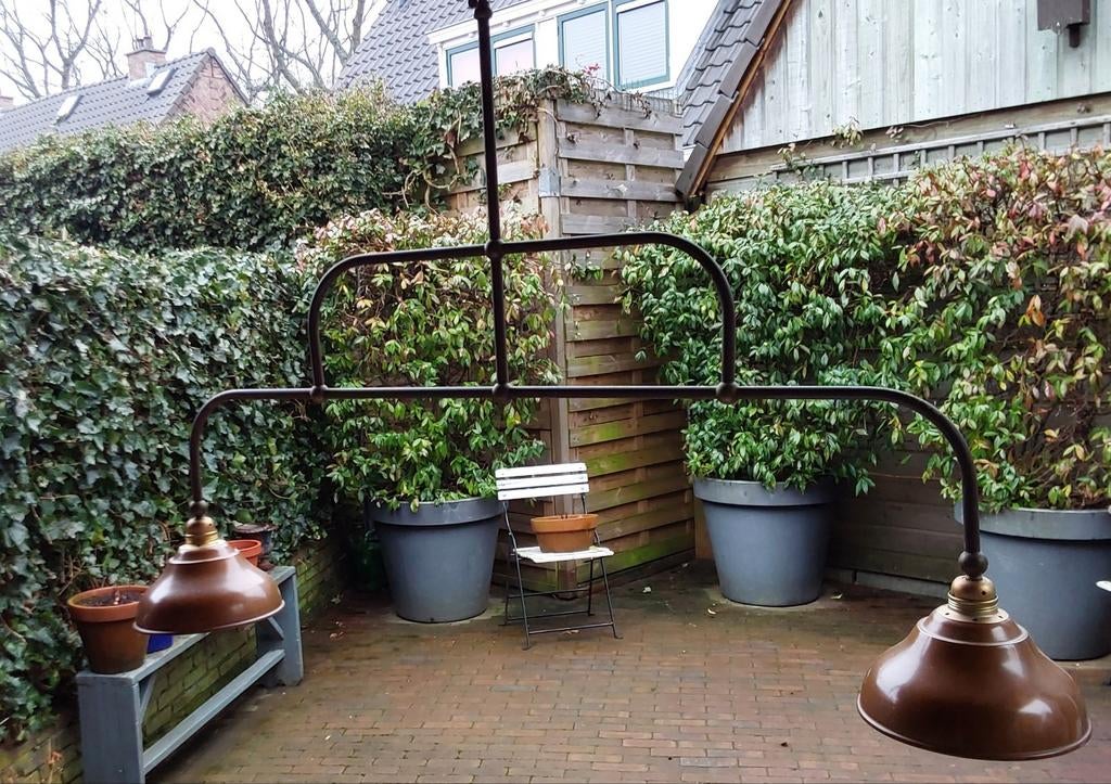 Prachtige Frezoli brocante hanglamp. Stalen buis., Ophalen, 75 cm of meer