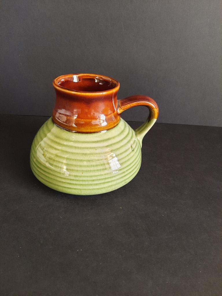 Handbeschilderd aardewerk kan Kleur: groen met bruine hals, Antiek en Kunst, Antiek | Keramiek en Aardewerk, Ophalen of Verzenden