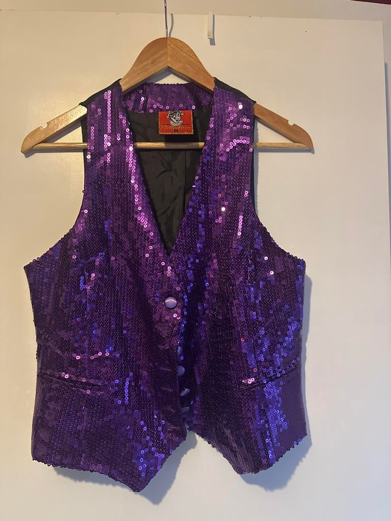 Carnaval Gilet Pailletten Maat M paars, Carnaval, Maat 48/50 (M), Ophalen of Verzenden, Zo goed als nieuw