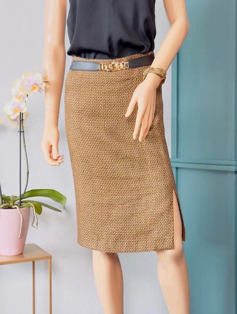THIERRY MUGLER vintage rok maat FR38 (EU36) zijde & linnen, Kleding | Dames, Thierry Mugler, Bruin, Ophalen of Verzenden, Zo goed als nieuw