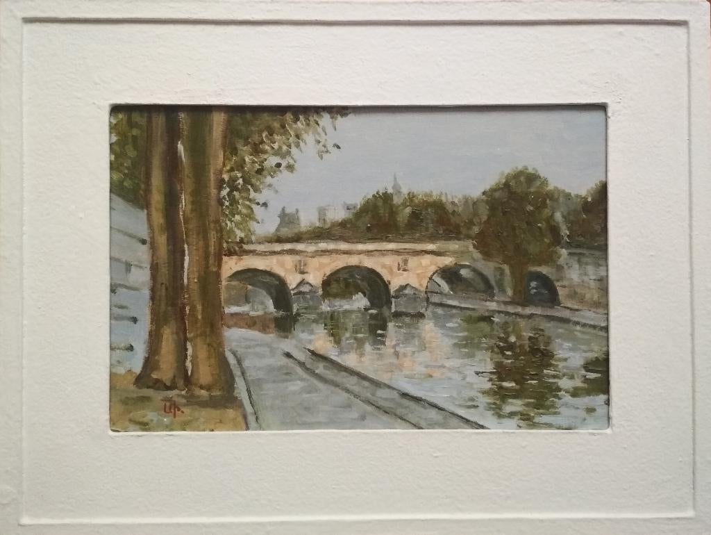 "Brug over de rivier" Ingelijst schilderij, Verzenden