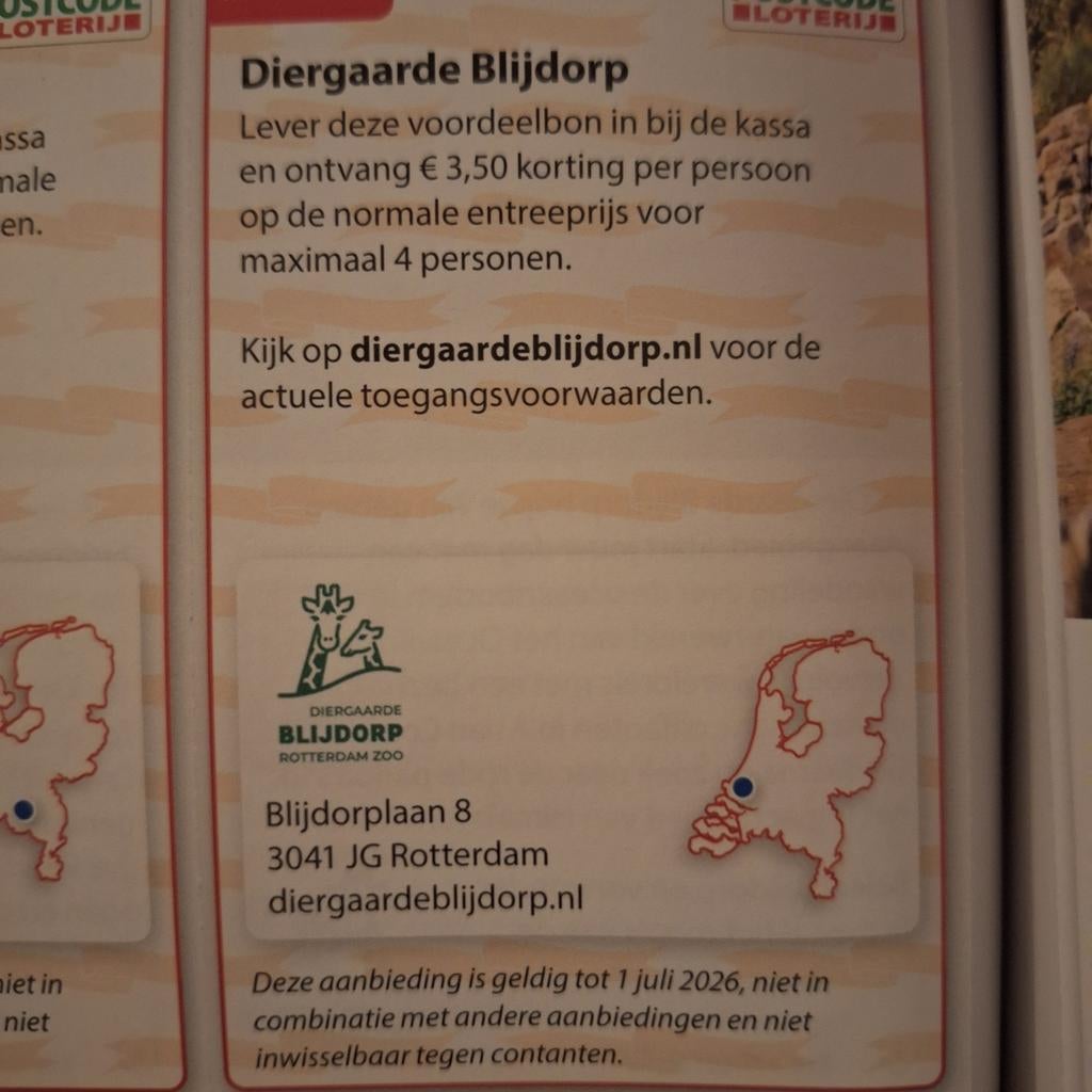 Diergaarde Blijdorp 3.50 euro korting pp, Antiek en Kunst, Ophalen of Verzenden