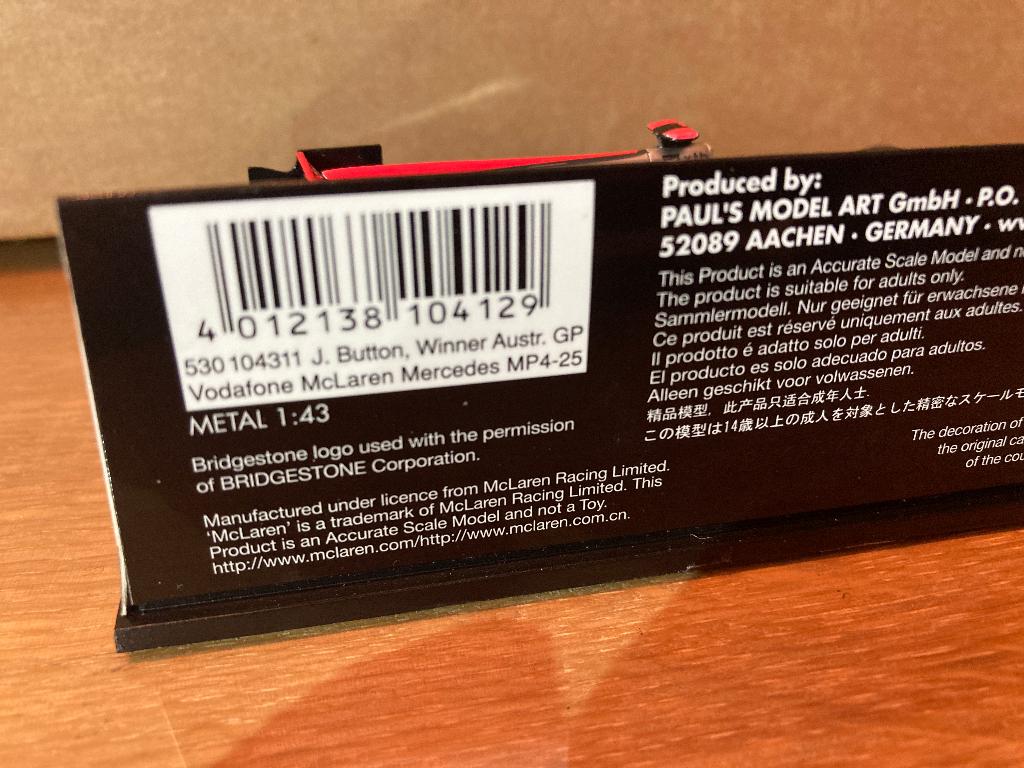 ✅ Jenson Button 1:43 Winner Australian GP 2010 Mclaren F1, Ophalen of Verzenden, Nieuw, Formule 1