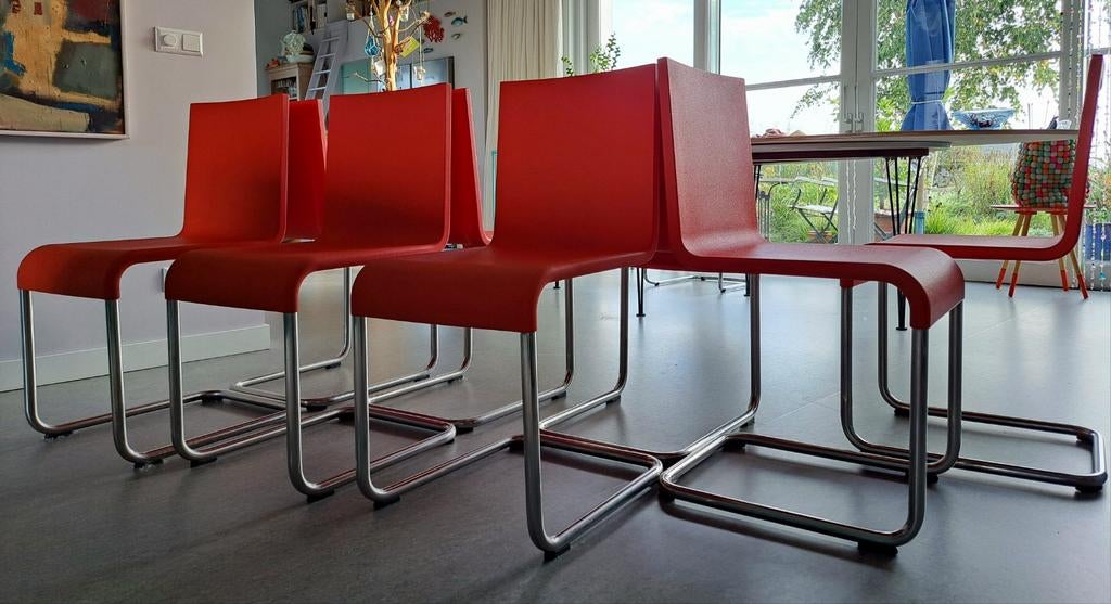 8 Vitra Maarten Van Severen stoelen uit 2005, Huis en Inrichting, Stoelen, Gebruikt, Vijf, Zes of meer stoelen, Kunststof, Metaal