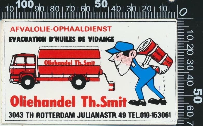 Sticker: Oliehandel Smit - Rotterdam, Verzamelen, Verzenden, Zo goed als nieuw, Bedrijf of Vereniging
