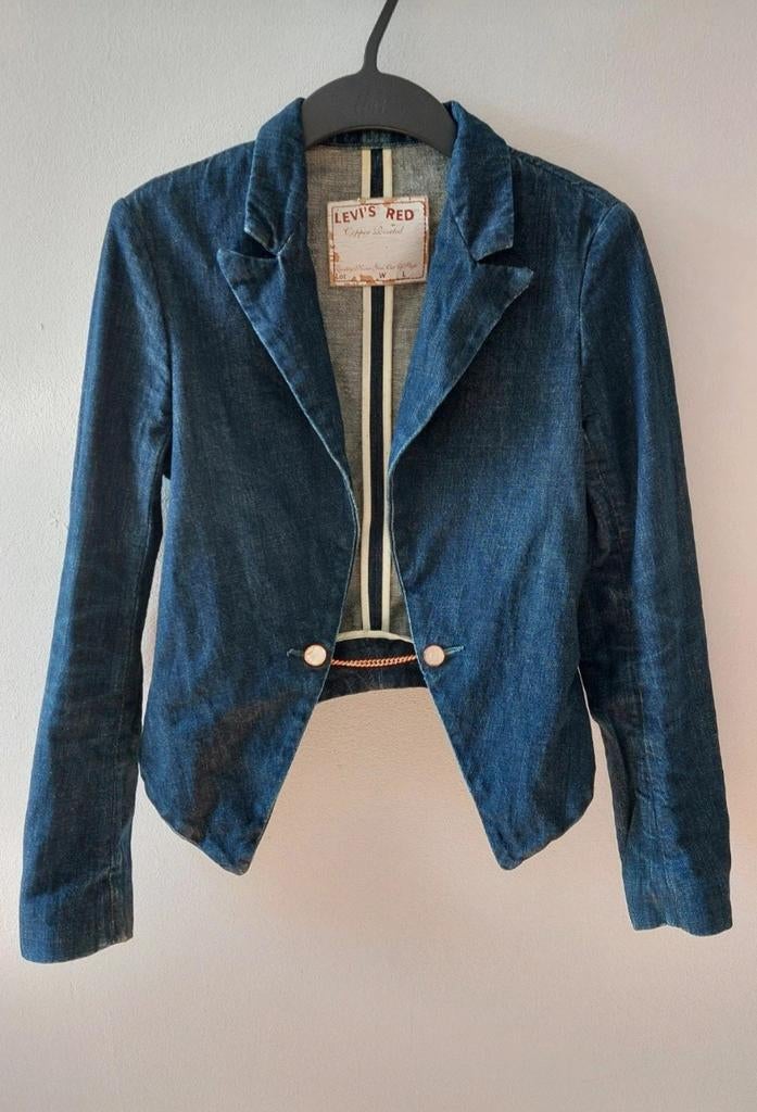 Vintage Levis RED denim jacket blazer S, Ophalen of Verzenden, Gedragen, Maat 36 (S), Blauw