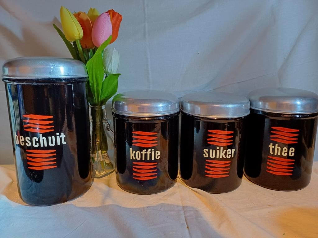 Zwarte beschuitbus Amsterdamse School, Antiek en Kunst, Antiek | Emaille, Ophalen of Verzenden