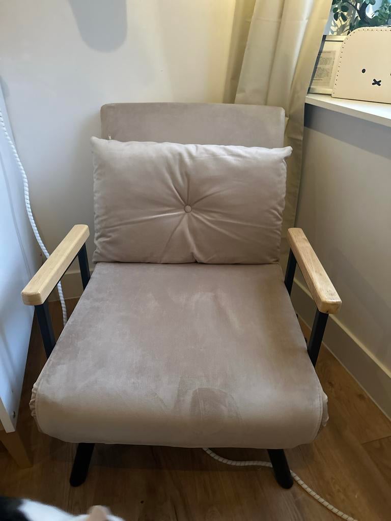 Granmaison Uitklapbare Slaapstoel, Huis en Inrichting, Slaapkamer | Slaapbanken, Ophalen, 90 cm, Eenpersoons, Beige