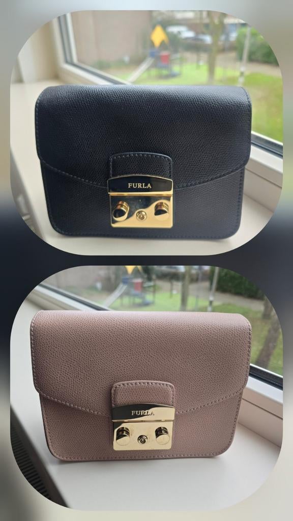 2x Furla metropolis schoudertas, zwart en roze, Overige merken, Zwart, Ophalen of Verzenden, Zo goed als nieuw