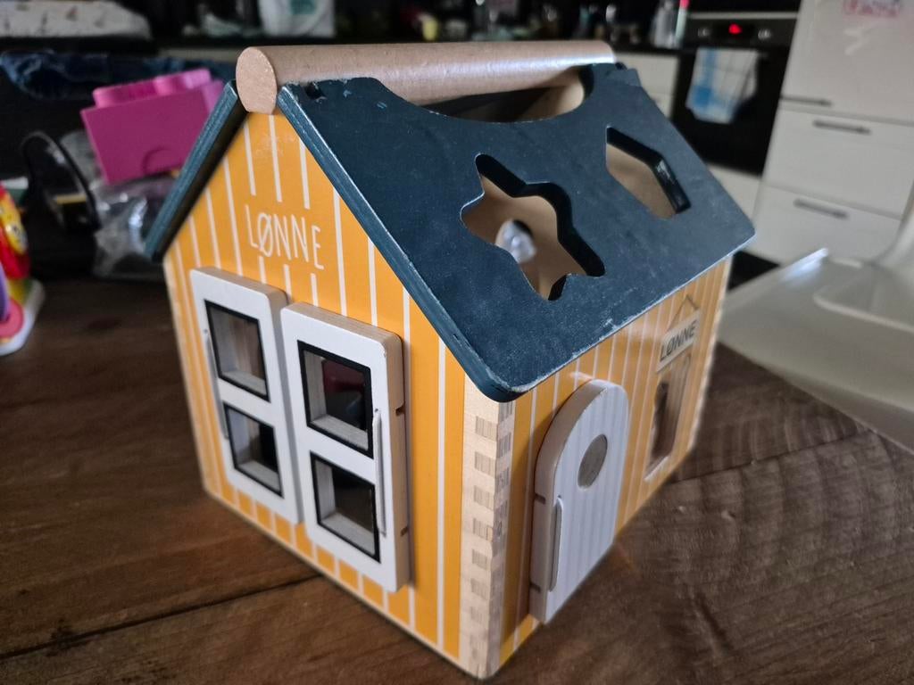 Hej Lønne houten steekhuis blokkendoos leerzaam vormen leren, Ophalen of Verzenden, Gebruikt, Ontdekken