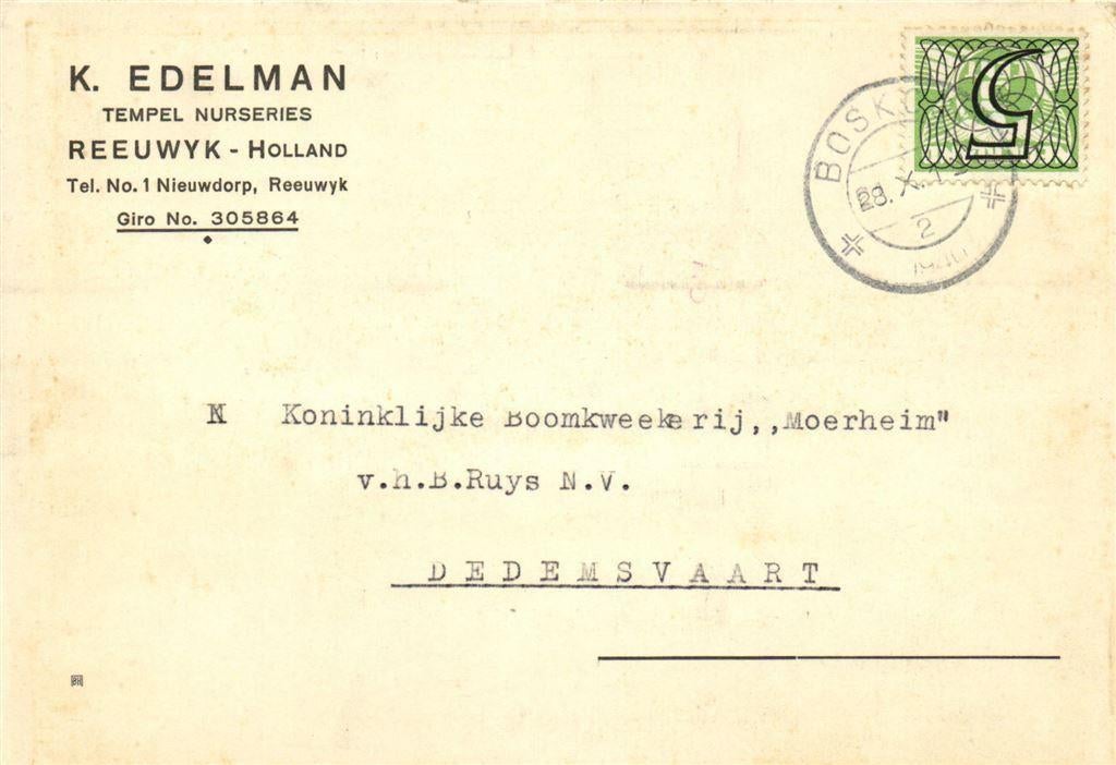 K. Edelman, Reeuwyk - 10.1940 - briefkaart, Ophalen of Verzenden, Briefkaart