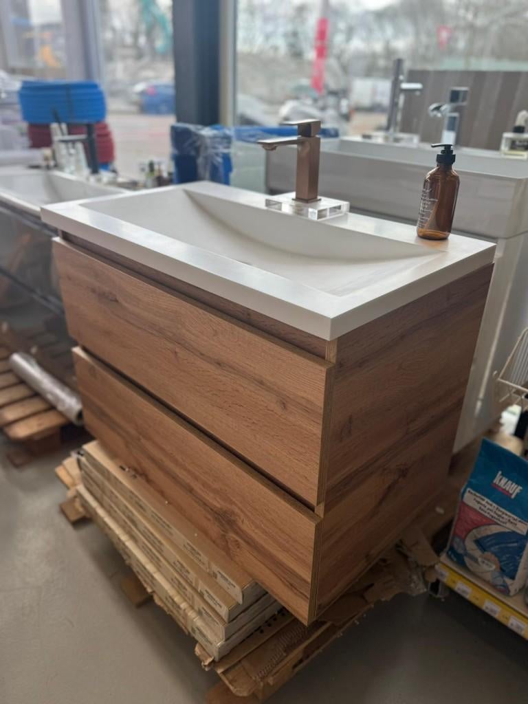 Luxe Warm Eiken Badkamermeubel 100cm | Sanitair, Ophalen of Verzenden, Nieuw, Douche