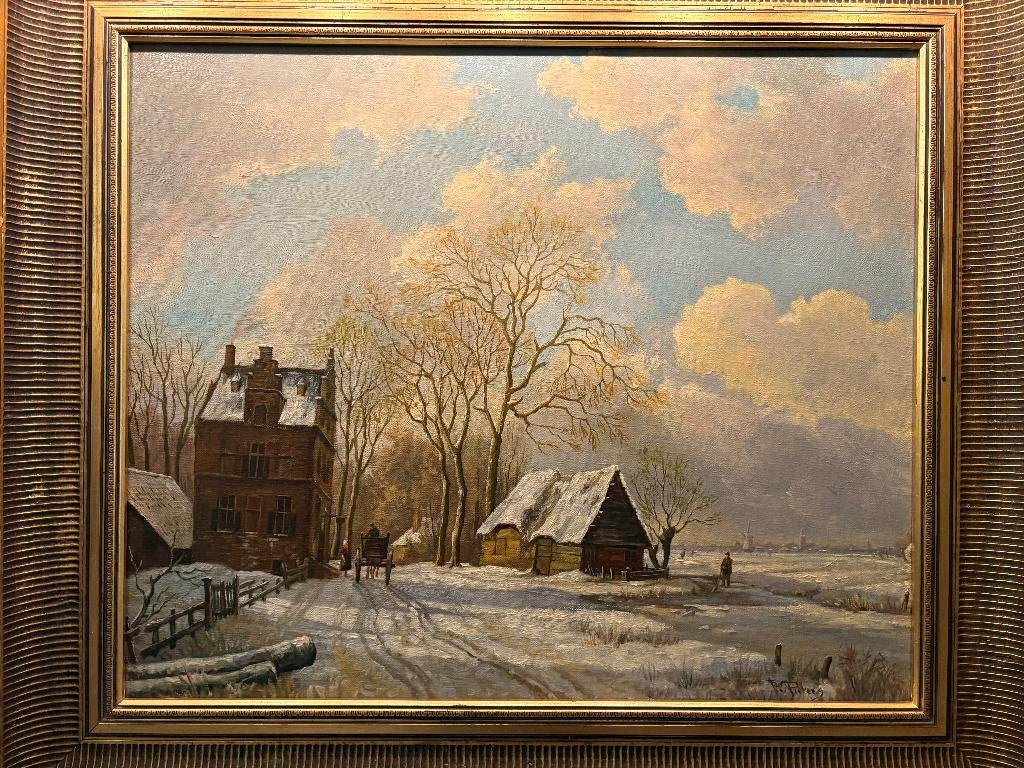 ''Hollands Wintergezicht" naar werk van Andreas Schelfhout., Ophalen of Verzenden