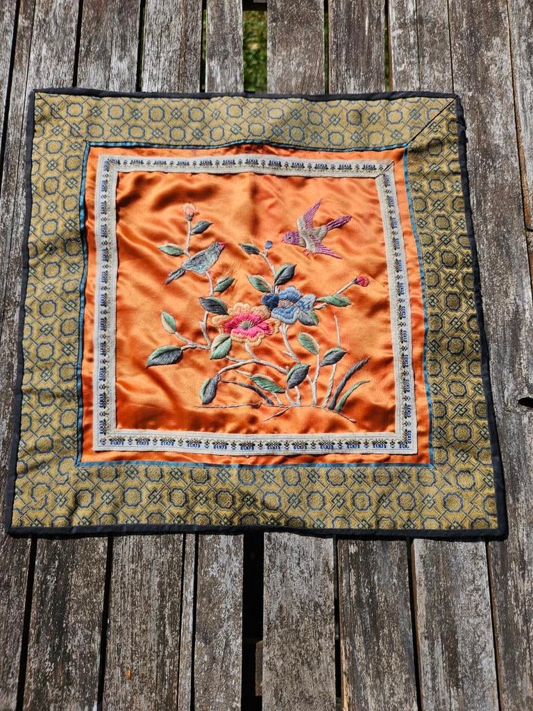 Vintage Chinees Zijden Borduurwerk: Vogels & Bloemen, Antiek en Kunst, Ophalen of Verzenden