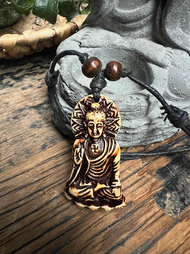 Boeddha ketting met swastika Tibet boeddha, Overige materialen, Verburgt Vintage, Verstelbaar, Bruin