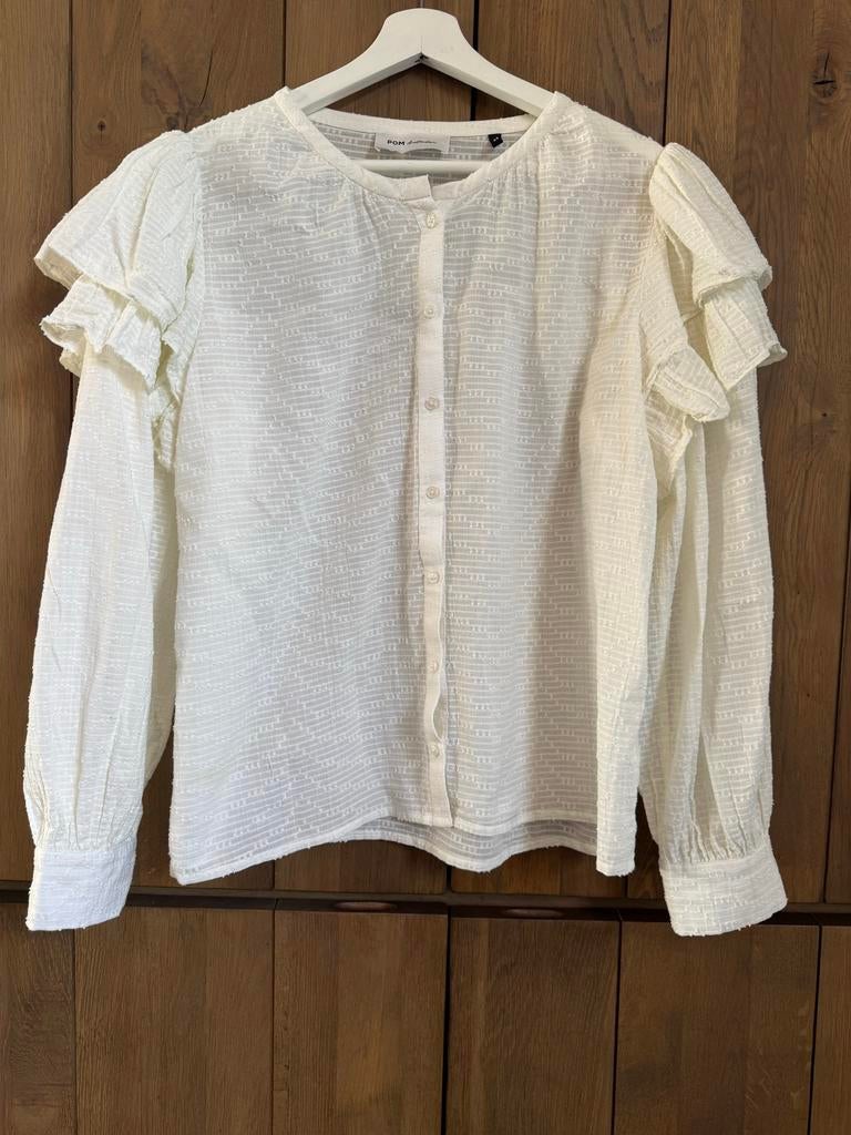 POM Amsterdam ruffle blouse crème kleur maat 44, Ophalen of Verzenden, Zo goed als nieuw, Maat 42/44 (L), Wit