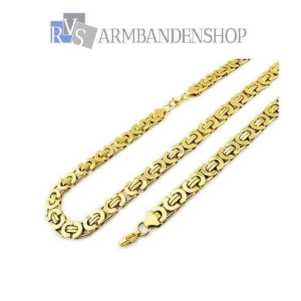 div. rvs gouden platte koningsketting koningsschakel ketting, Verzenden, Nieuw, Goud, Overige materialen