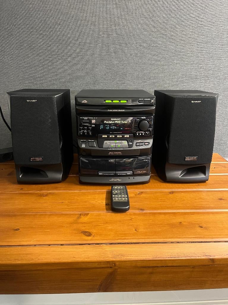 Sharp CD-C75 stereo toren met luidsprekers en afst. bed., Ophalen, Gebruikt, Tuner of Radio, Sharp