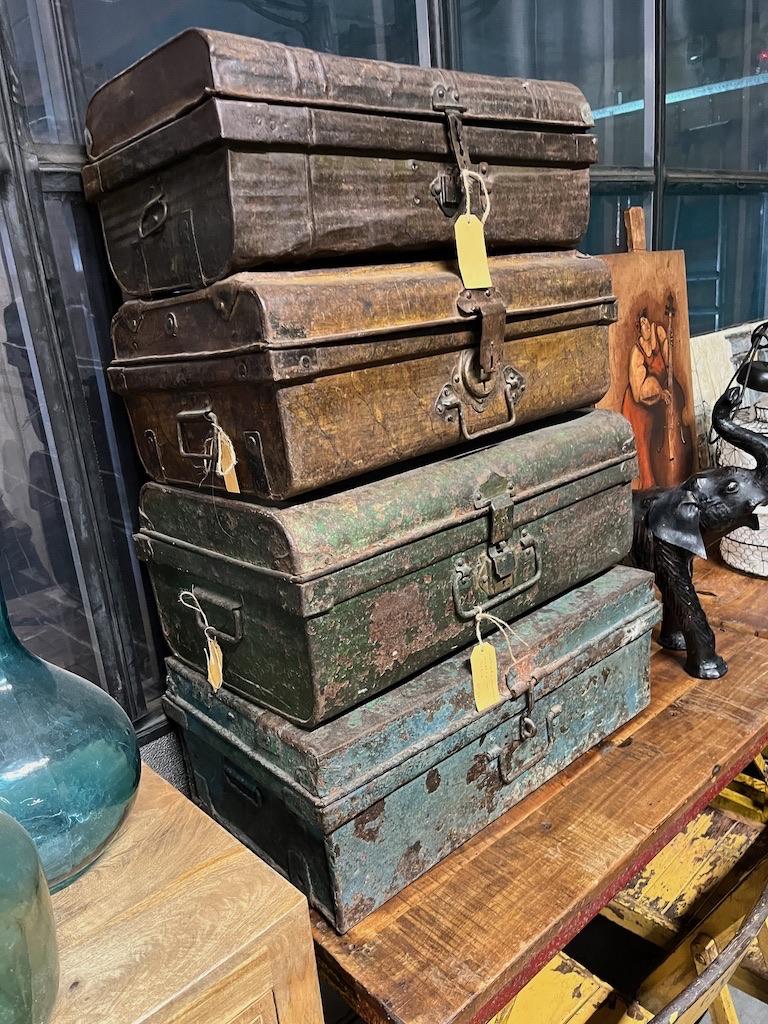 5 x Antieke Metalen koffer uit India zeer fraai Patina, Ophalen of Verzenden