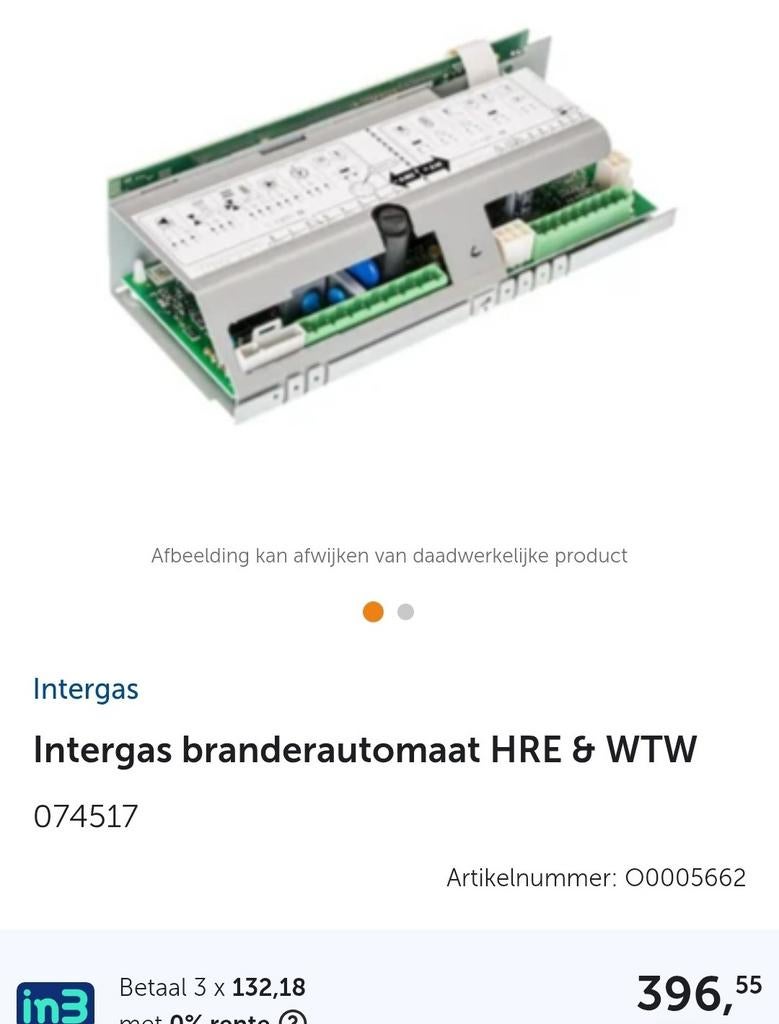 Intergas branderautomaat HRE  074517, Ophalen of Verzenden, Nieuw