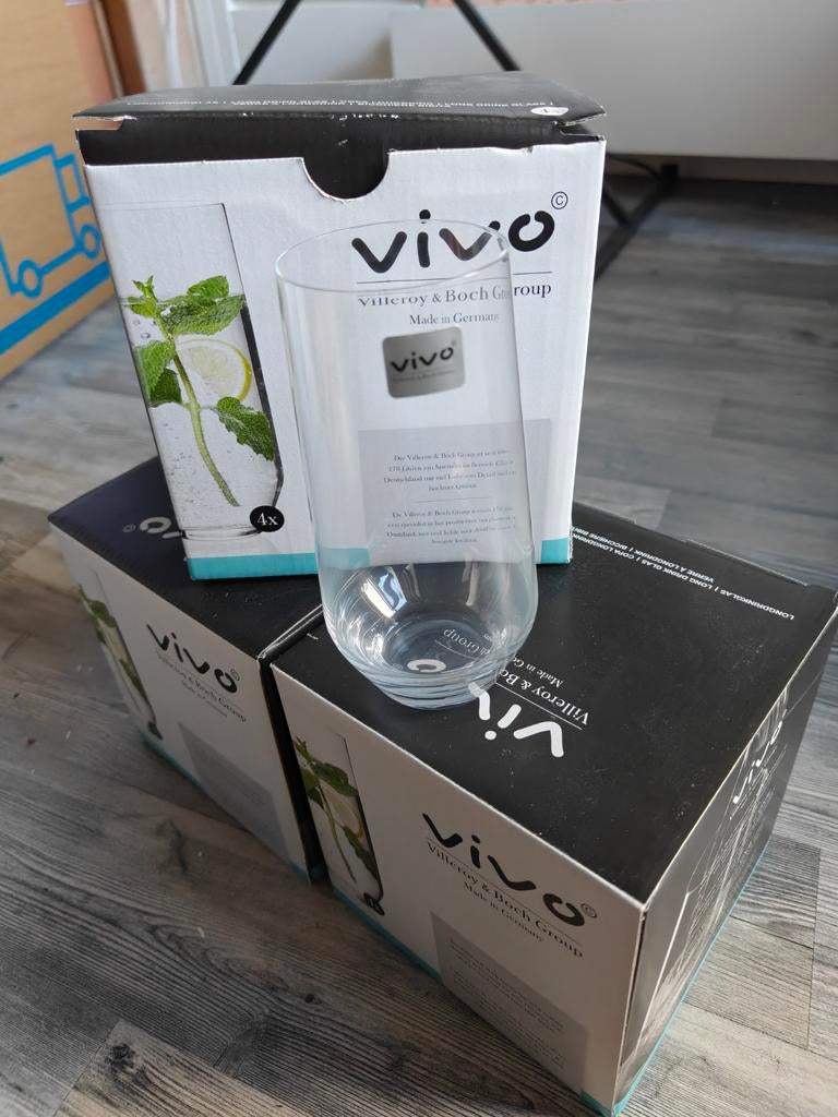 12x AH Vivo kristallen longdrinkglazen nieuw in doos, Huis en Inrichting, Keuken | Servies, Ophalen