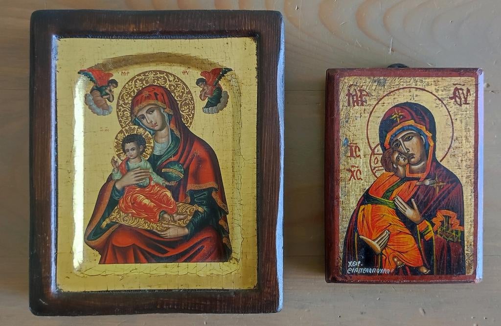 Twee Grieks Byzantijnse iconen, Antiek en Kunst, Ophalen of Verzenden