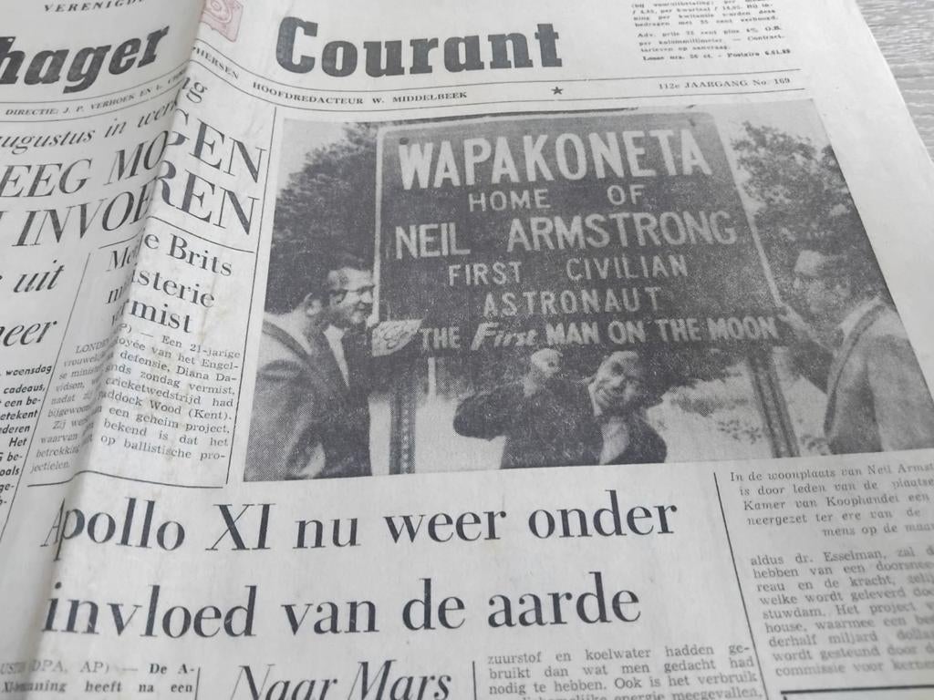 Courant krant met Apollo 11 en ruimtevaart nieuws, Verzamelen, Ophalen of Verzenden, Krant