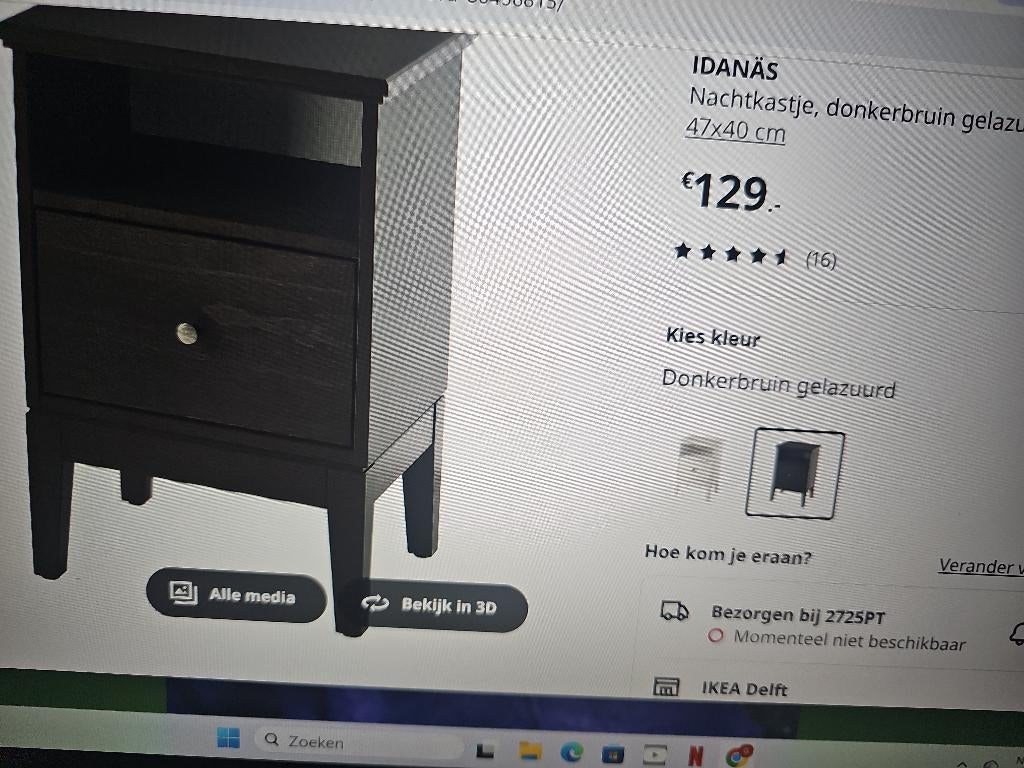 TE KOOP GEVRAAGD 2 IDANAS NACHTKASTJES DONKERBRUIN, Ophalen, Zo goed als nieuw, Minder dan 45 cm, 55 tot 70 cm