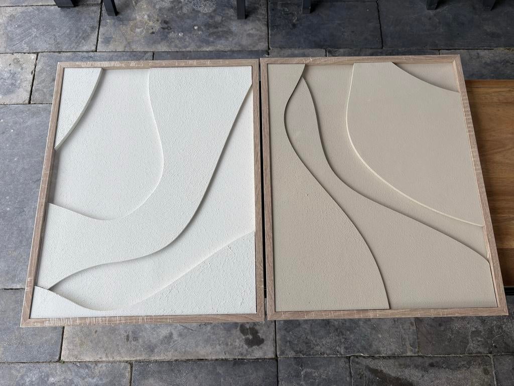 Set van 4 Nieuwe Abstracte Schilderijen: Wit & Beige/Taupe, Ophalen