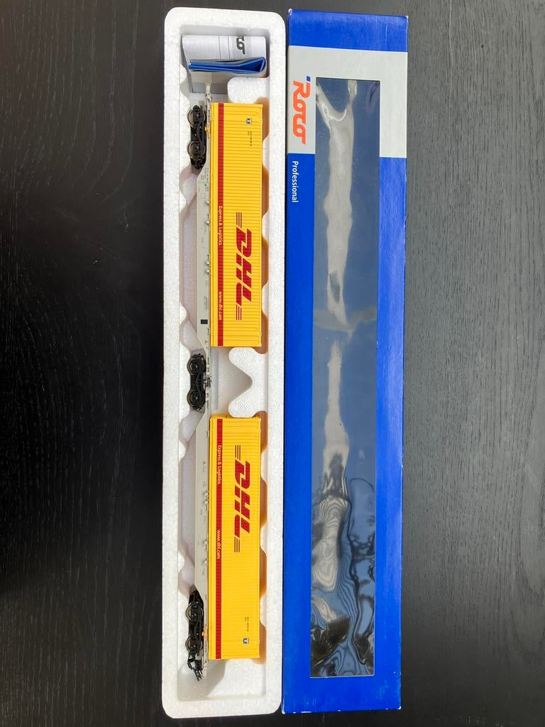 Roco 66983 draagwagen DHL, Gelijkstroom, Wagon, Ophalen of Verzenden, Roco