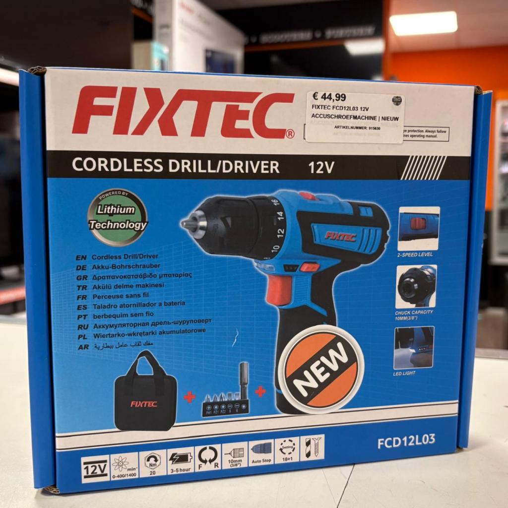 FIXTEC FCD12L03 12V ACCUSCHROEFMACHINE | NIEUW, Fixtec, Zo goed als nieuw, Support@fixtec.com, No. 33, Chienkuo St., 
Taipei 10456
Taiwan