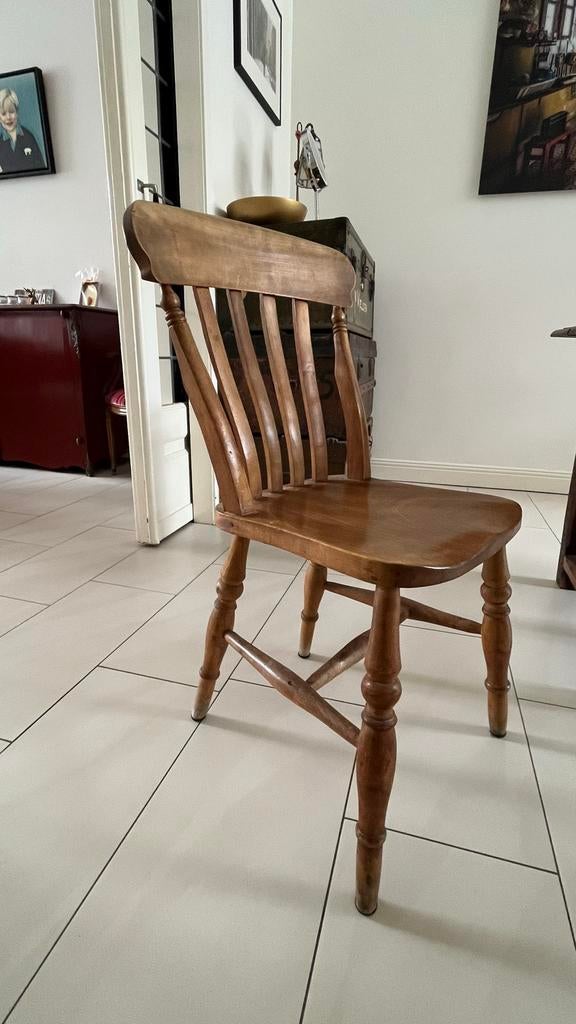 Houten brocante stoel (6 stuks), Huis en Inrichting, Stoelen, Ophalen, Gebruikt, Bruin, Vijf, Zes of meer stoelen