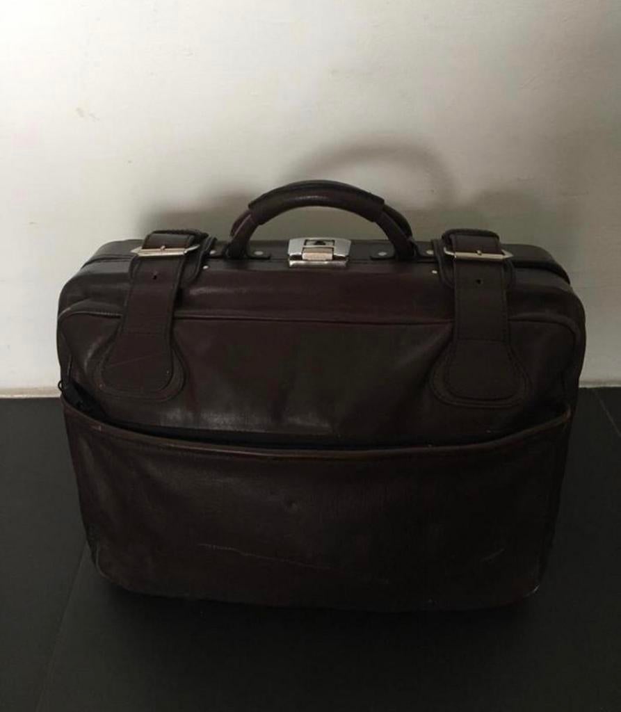 Mooi Vintage bruin leren koffertje 36x46x17cm, 45 tot 55 cm, Slot, Leer, Ophalen of Verzenden