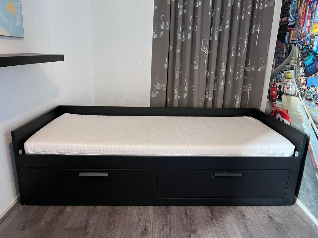 IKEA BRIMNES bed met 2 lades zwart. 80x200. + 160x200, Zwart, Tweepersoons, Ophalen of Verzenden, Zo goed als nieuw