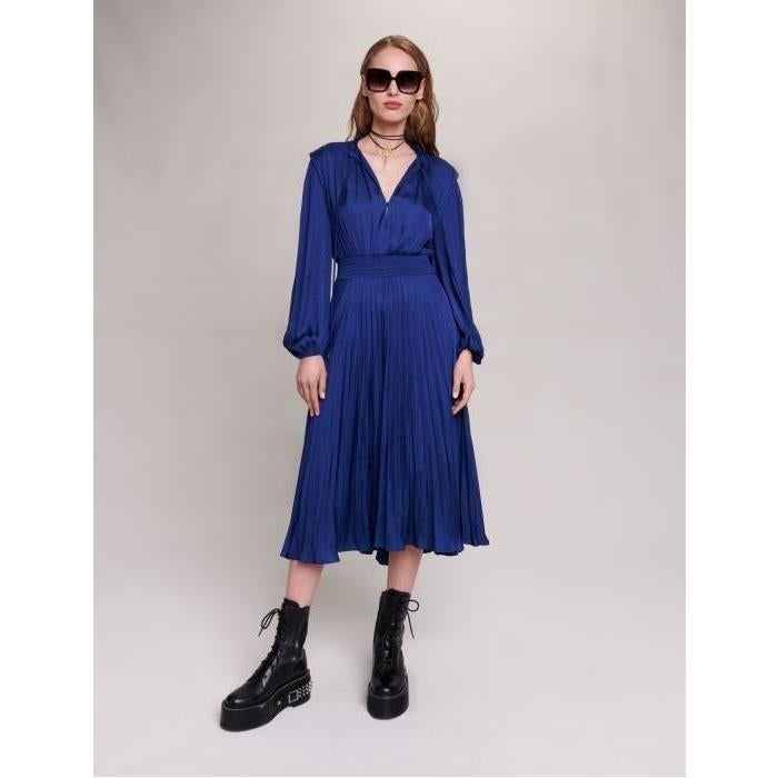 Maje blauwe geplooide jurk, Kleding | Dames, Maat 38/40 (M), Blauw, Ophalen of Verzenden, Boven de knie