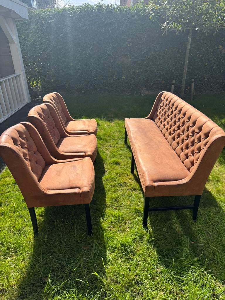 Eetbank + 3 stoelen, Ophalen, Gebruikt, Bruin, Drie