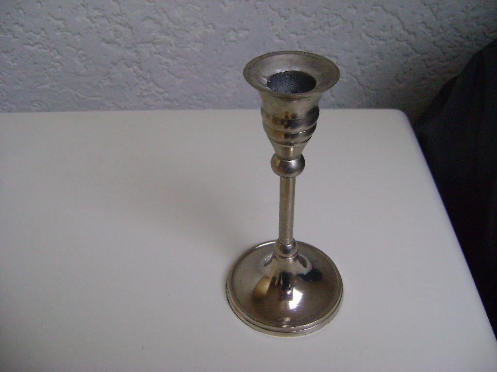 chrome kaarsen standdaard met vilt onder 15hoogx7rond, Overige kleuren, Ophalen of Verzenden, Zo goed als nieuw, Metaal